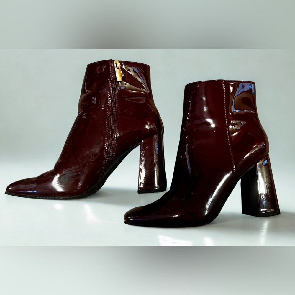 Jennifer Lopez Glossy Maroon Ankle Boots